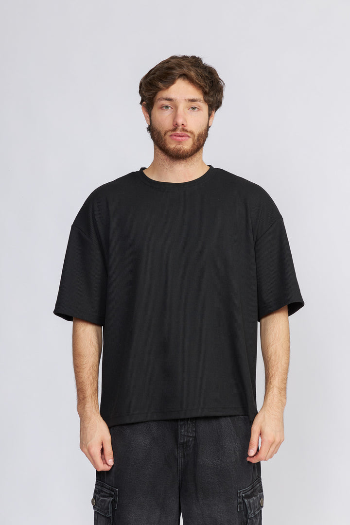 POLO OVERSIZE NEGRO - WAFFLE