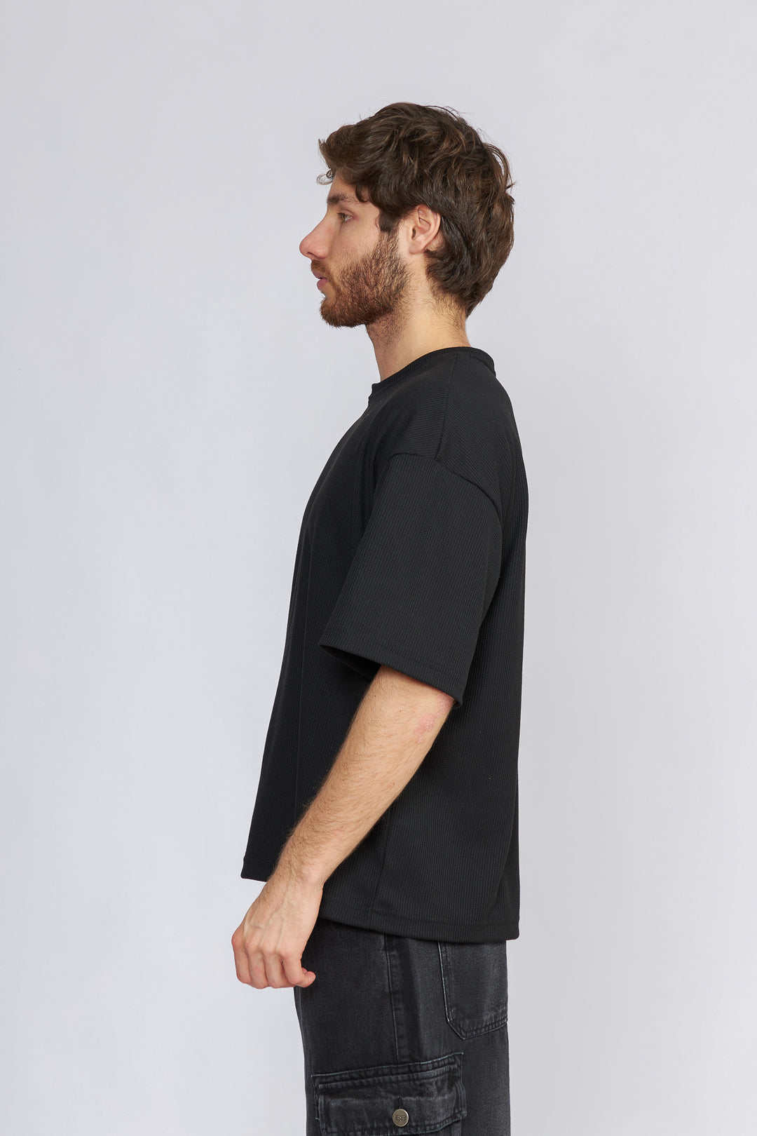 POLO OVERSIZE NEGRO - WAFFLE