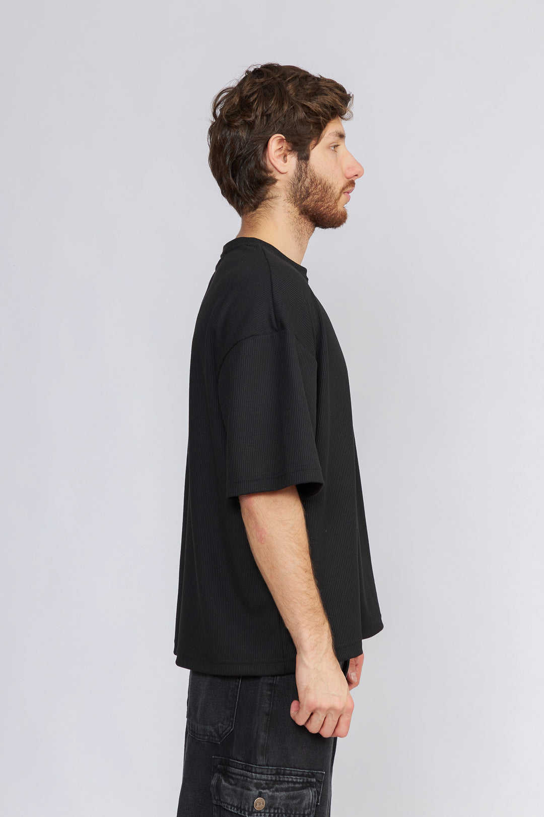 POLO OVERSIZE NEGRO - WAFFLE