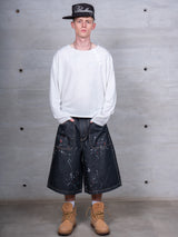 SPLASH RAW DENIM SHORTS