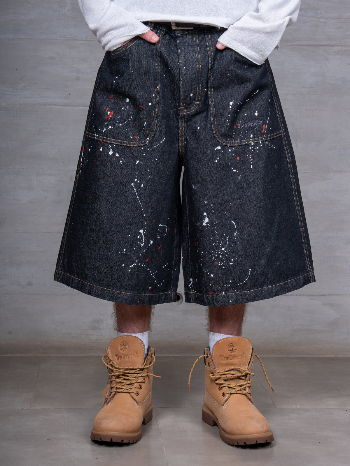 SPLASH RAW DENIM SHORTS